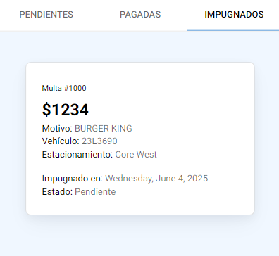 Citation tracking interface showing contested tickets with status and details